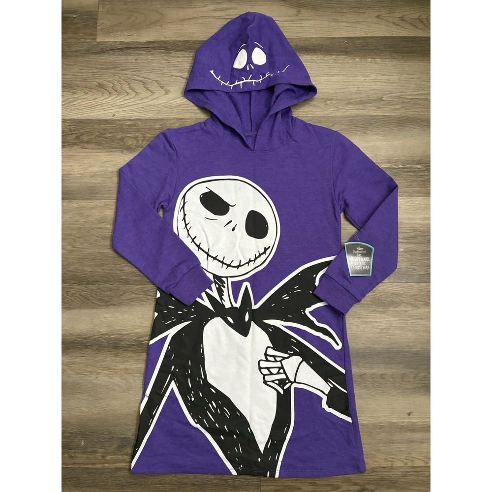 Disney Girls Hooded Nightmare Before Christmas Dress Sz M (7-8) Long Sleeve NWT